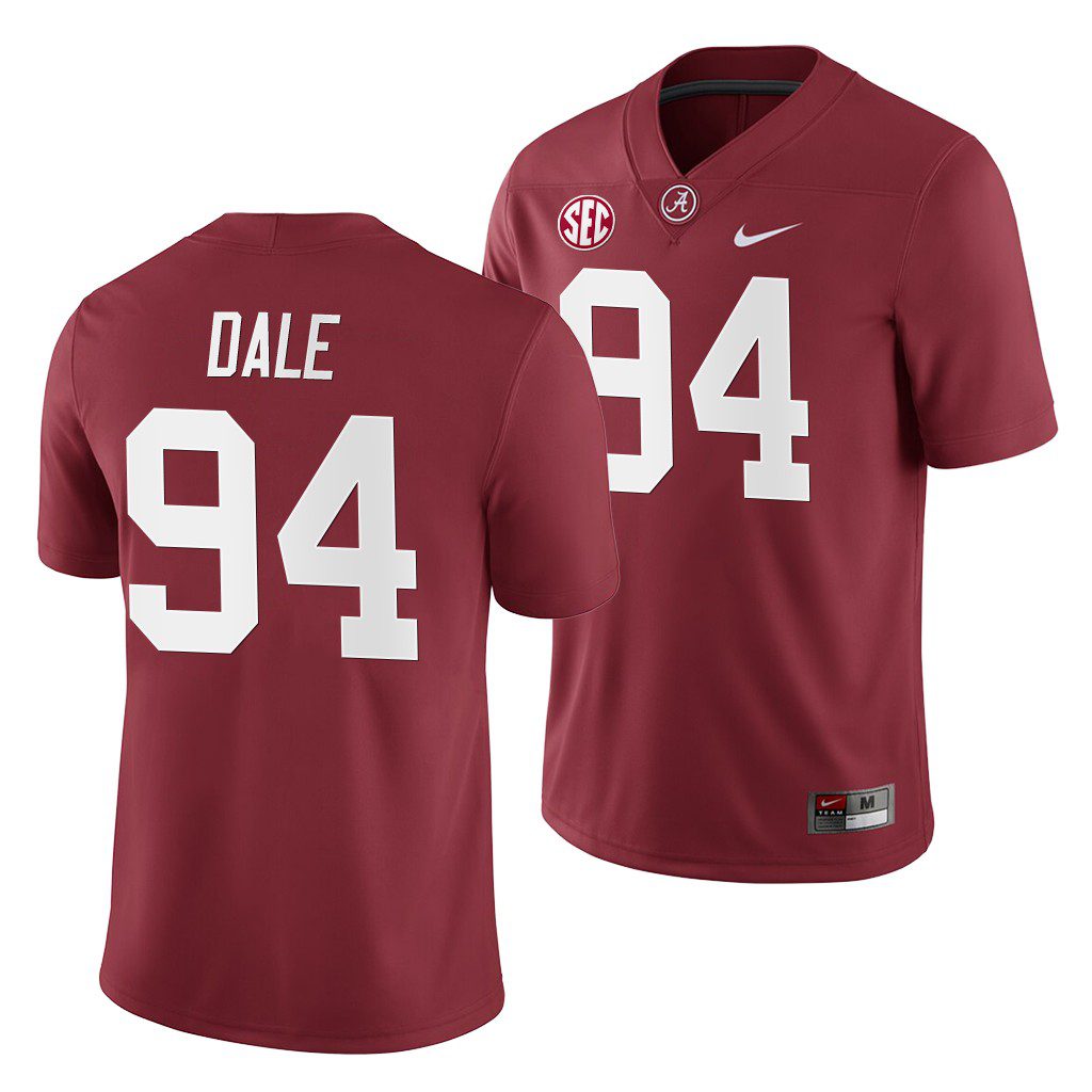 Men's Alabama Crimson Tide D.J. Dale #94 2019 Crimson Home Game NCAA College Football Jersey
